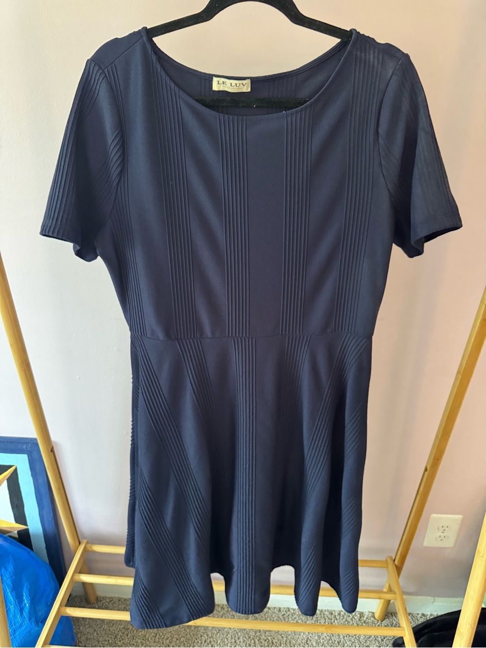 LK LUV Navy Short Sleeve Midi Fit-&-Flare Dress, Size XL